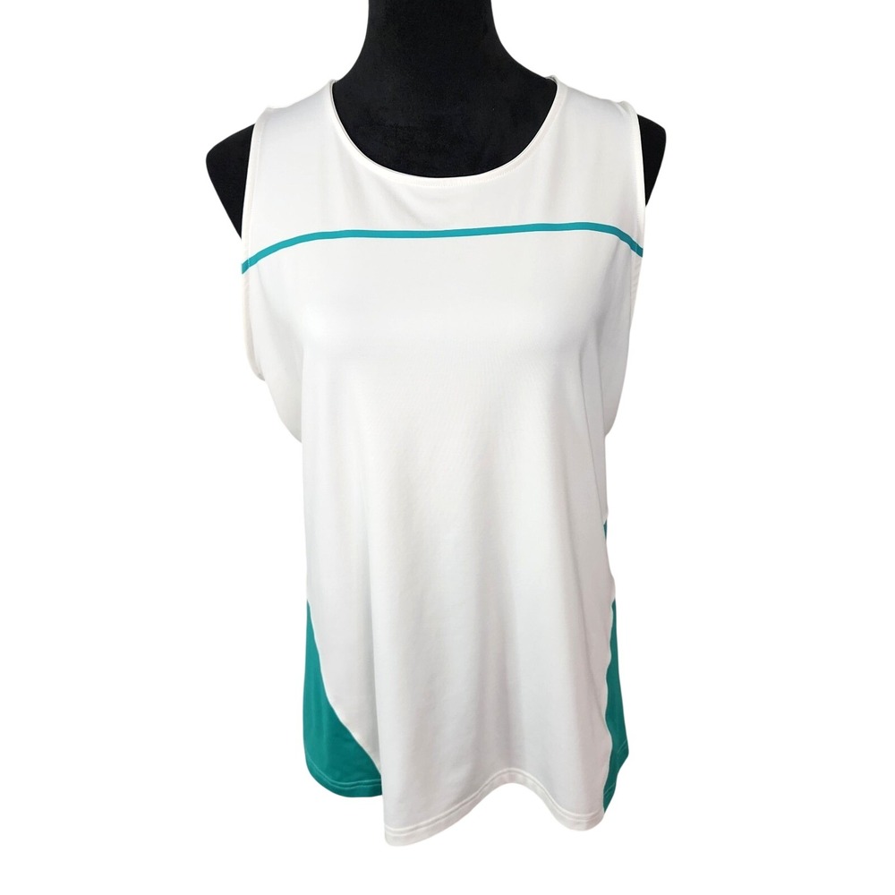 PRINCE Size XL Tennis Golf Athletic Racerback Tank Top Tagless White Teal Sporty